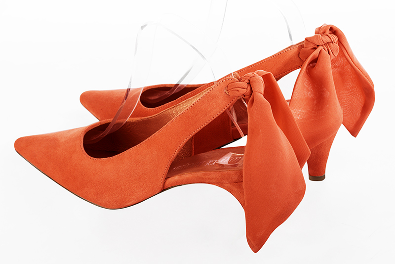 Clementine orange women's slingback shoes. Pointed toe. Medium slim heel. Rear view - Florence KOOIJMAN